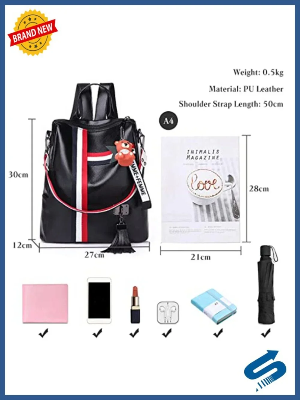 Women PU Leather Backpack Anti-theft Waterproof Daypack Work Travel